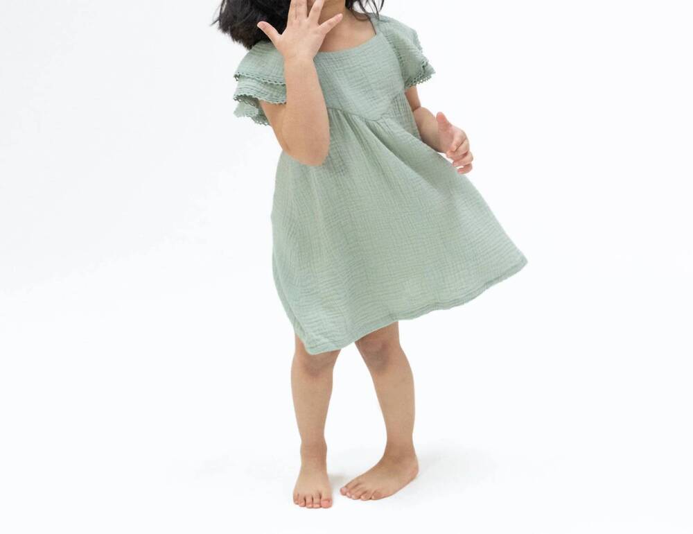 NEW ANGEL DEAR girls v-neck dress and bloomer in solid muslin jadeite